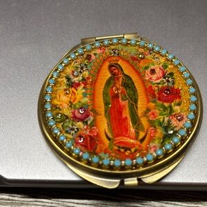 Michal Negrin Turquoise, Green and Gold Round Compact Mirror